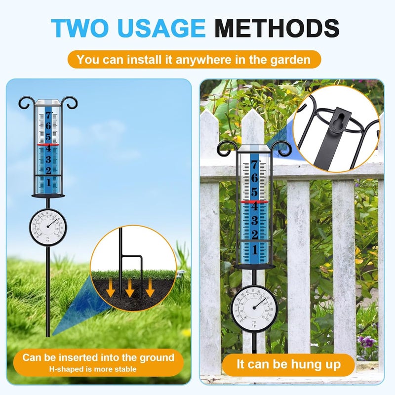 JMBay Rain Gauge Outdoor with Thermometer, Rain Gauges Outdoors Best Rated, Large Font Rain Measure Gauge for Yard, Rain Water Meter with Thickened Plastic Tube and Duralbe Metal Stake for Patio,Lawn - Image 5
